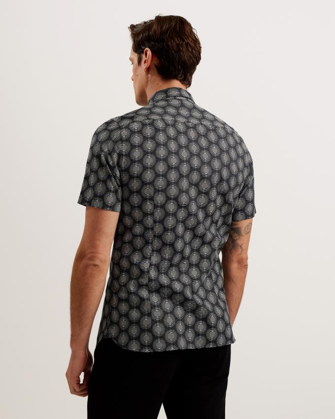 Chemises Ted Baker Short Sleeve Circle Geometric Noir Homme | WGM-26789446